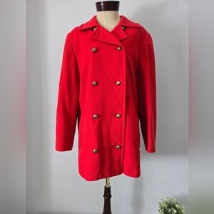 AQUASCUTUM OF LONDON Women's Red Double-Breasted Virgin Wool Coat. Size  10